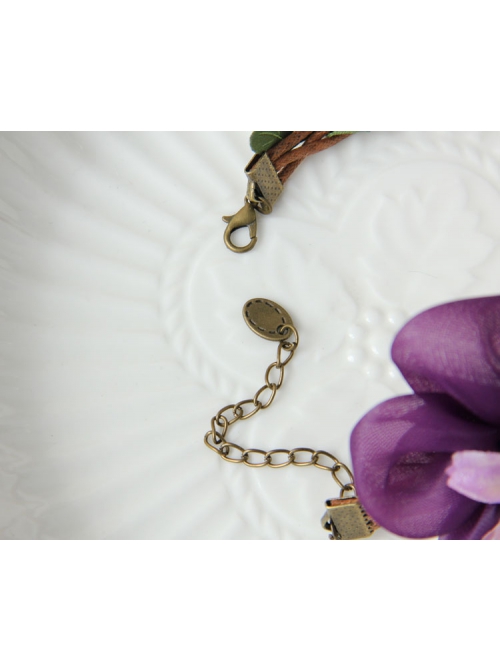 Retro Fashion Holiday Weaving Leaves Branches Purple Flowers Female Anklet