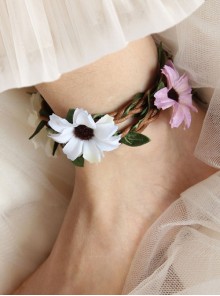 Fashion Casual Beautiful Bride White Purple Artificial Flower Rattan Female Anklet