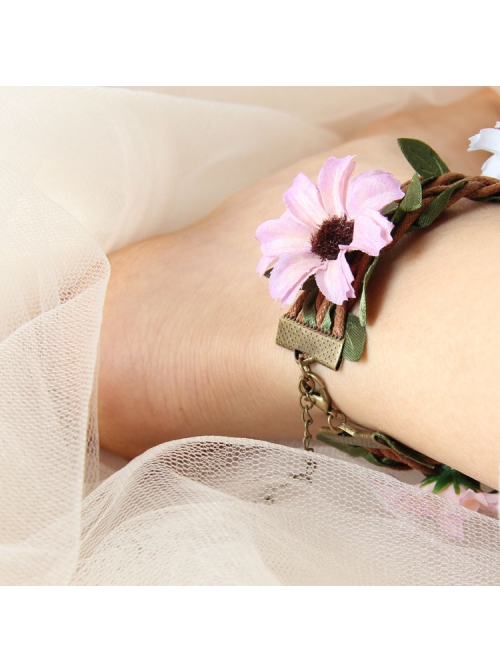 Fashion Casual Beautiful Bride White Purple Artificial Flower Rattan Female Anklet