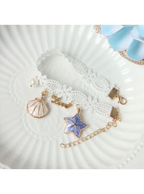 Fashion Leisure Seaside Tourism Vacation White Lace Pearl Starfish Shell Love Letter Female Anklet