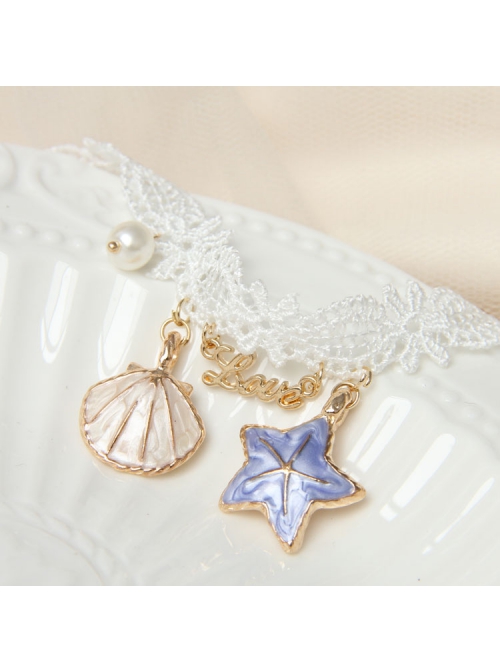 Fashion Leisure Seaside Tourism Vacation White Lace Pearl Starfish Shell Love Letter Female Anklet