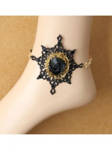 Gothic Retro Fashion Black Crystal Rose Flower Snowflake Lace Love Letter Female Anklet