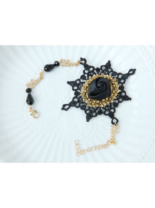 Gothic Retro Fashion Black Crystal Rose Flower Snowflake Lace Love Letter Female Anklet