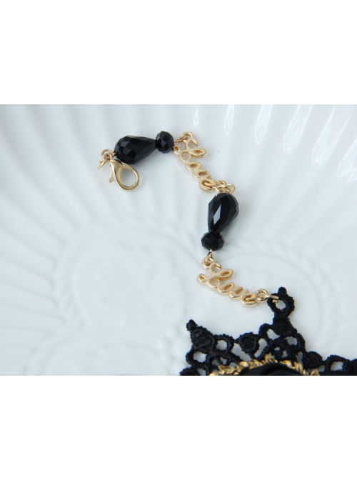 Gothic Retro Fashion Black Crystal Rose Flower Snowflake Lace Love Letter Female Anklet