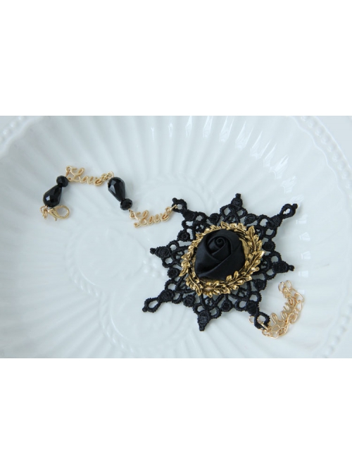 Gothic Retro Fashion Black Crystal Rose Flower Snowflake Lace Love Letter Female Anklet