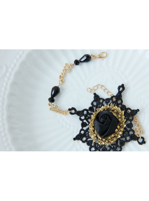 Gothic Retro Fashion Black Crystal Rose Flower Snowflake Lace Love Letter Female Anklet