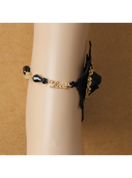 Gothic Retro Fashion Black Crystal Rose Flower Snowflake Lace Love Letter Female Anklet