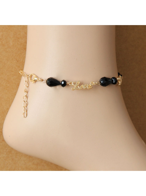 Gothic Retro Fashion Black Crystal Rose Flower Snowflake Lace Love Letter Female Anklet