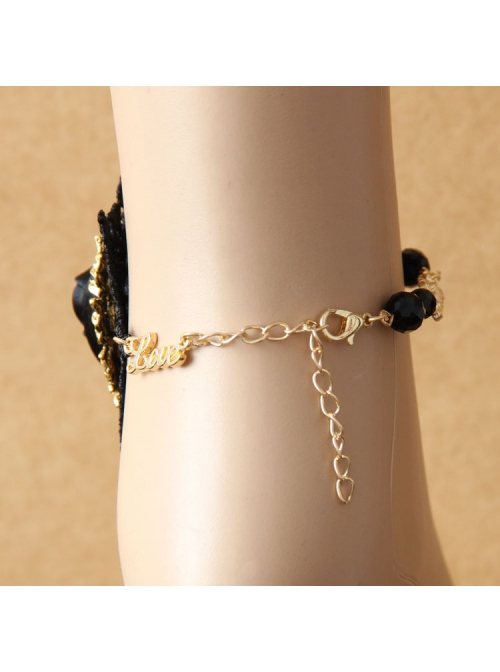 Gothic Retro Fashion Black Crystal Rose Flower Snowflake Lace Love Letter Female Anklet