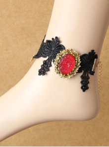Retro Fashion Gothic Ruby Black Lace Flower Female Simple Anklet