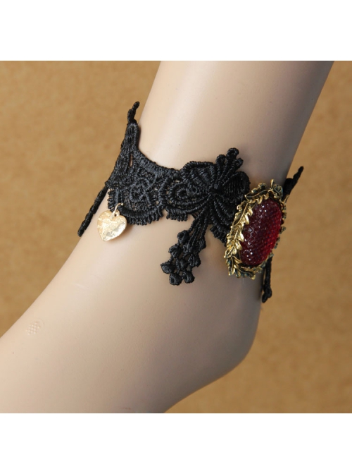 Retro Fashion Gothic Ruby Black Lace Flower Female Simple Anklet