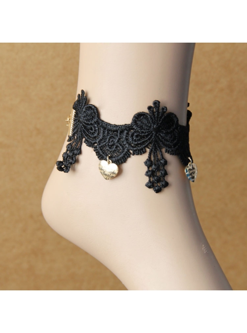 Retro Fashion Gothic Ruby Black Lace Flower Female Simple Anklet