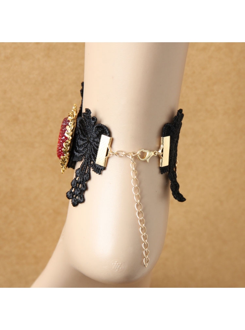 Retro Fashion Gothic Ruby Black Lace Flower Female Simple Anklet