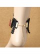 Retro Fashion Gothic Ruby Black Lace Flower Female Simple Anklet