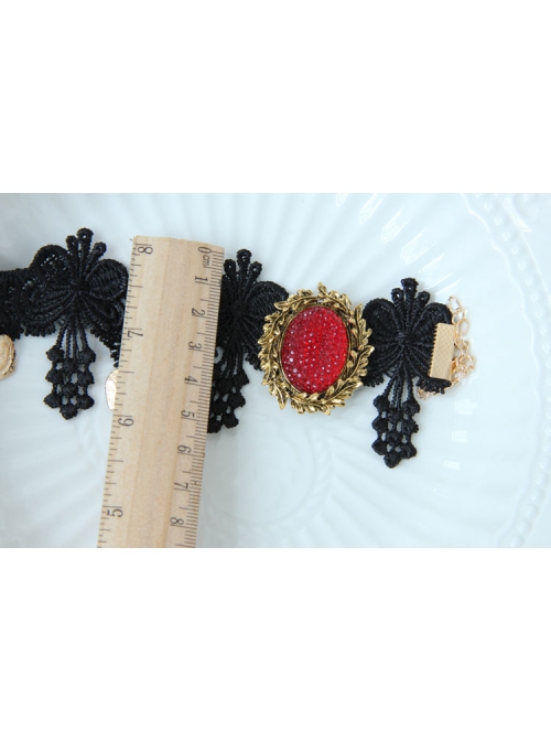 Retro Fashion Gothic Ruby Black Lace Flower Female Simple Anklet