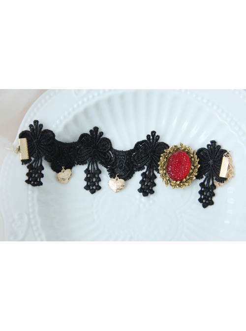 Retro Fashion Gothic Ruby Black Lace Flower Female Simple Anklet