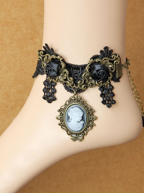 Handmade Retro Fashion Gothic Black Lace Rose Flower Beauty Female Fashion Anklet
