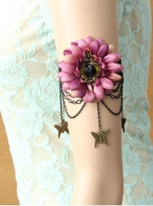 Retro Fashion Personality Black Lace Metal Butterfly Purple Flower Female Arm Chain