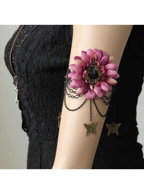 Retro Fashion Personality Black Lace Metal Butterfly Purple Flower Female Arm Chain