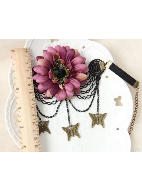 Retro Fashion Personality Black Lace Metal Butterfly Purple Flower Female Arm Chain