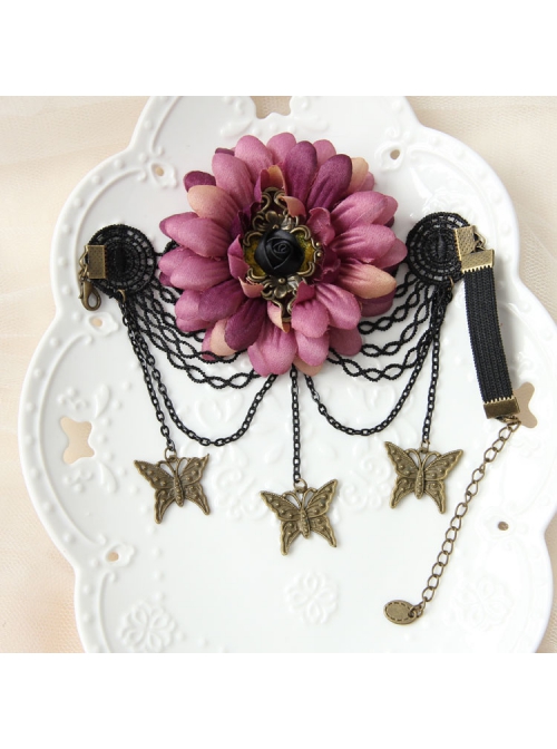 Retro Fashion Personality Black Lace Metal Butterfly Purple Flower Female Arm Chain