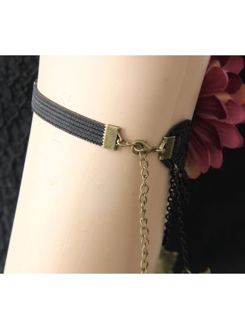 Retro Fashion Personality Black Lace Metal Butterfly Purple Flower Female Arm Chain