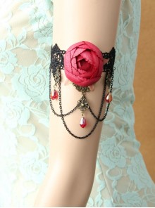 Goth Fashion Retro Red Flower Black Lace Tassel Female Arm Chain