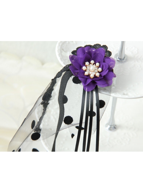 Christmas Palace Retro Fashion Personality Black Lace Sexy Purple Flower Polka Dot Mesh Female Half Face Mask
