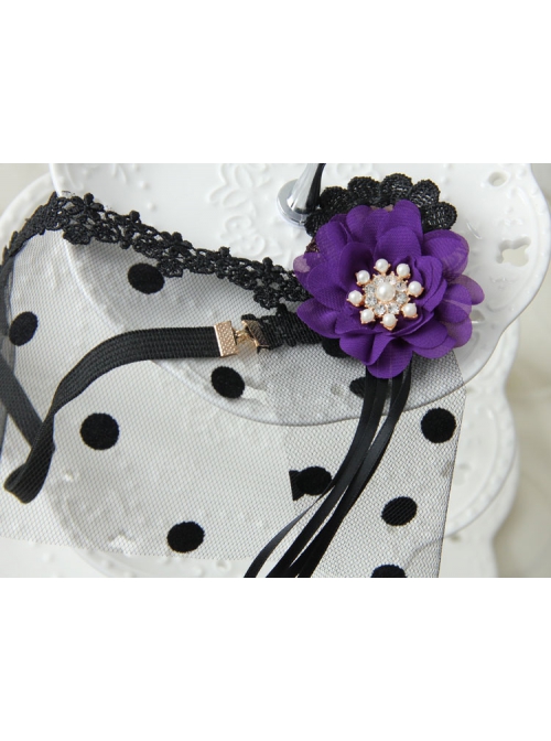 Christmas Palace Retro Fashion Personality Black Lace Sexy Purple Flower Polka Dot Mesh Female Half Face Mask