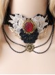 Queen Bride Fashion Retro Gothic Ruby Tassel Black Crochet Lace Collar