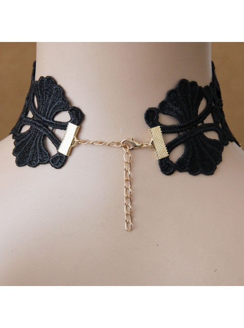 Queen Bride Fashion Retro Gothic Ruby Tassel Black Crochet Lace Collar
