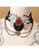 Queen Bride Fashion Retro Gothic Ruby Tassel Black Crochet Lace Collar