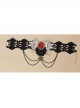 Queen Bride Fashion Retro Gothic Ruby Tassel Black Crochet Lace Collar