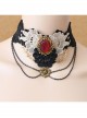 Queen Bride Fashion Retro Gothic Ruby Tassel Black Crochet Lace Collar
