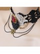 Queen Bride Fashion Retro Gothic Ruby Tassel Black Crochet Lace Collar