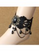 Black Lace Pearl Resin Diamond Tassel Palace Retro Goth Fashion Female Dance Anklet