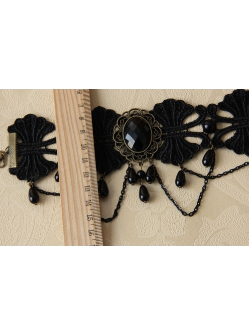 Black Lace Pearl Resin Diamond Tassel Palace Retro Goth Fashion Female Dance Anklet