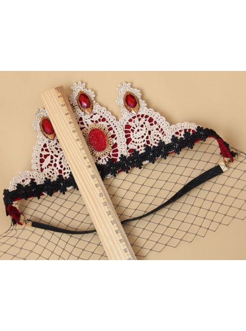 Queen Princess Bride Fashion Vintage Ruby Black Lace Crown Prom Veil