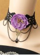 Fashion Retro Exaggerated Gothic Purple Flower Black Lace Tassel Pearl Christmas Female Choker