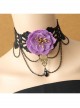 Fashion Retro Exaggerated Gothic Purple Flower Black Lace Tassel Pearl Christmas Female Choker