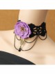Fashion Retro Exaggerated Gothic Purple Flower Black Lace Tassel Pearl Christmas Female Choker