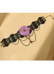 Fashion Retro Exaggerated Gothic Purple Flower Black Lace Tassel Pearl Christmas Female Choker