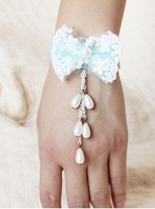Baroque Retro Fashion Palace White Blue Lace Bow Pearl Female Fashion Bracelet