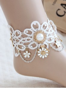 Bride Bridesmaid Wedding Dress Fashion Baroque Retro Braided White Lace Pearl Flower Female Anklet