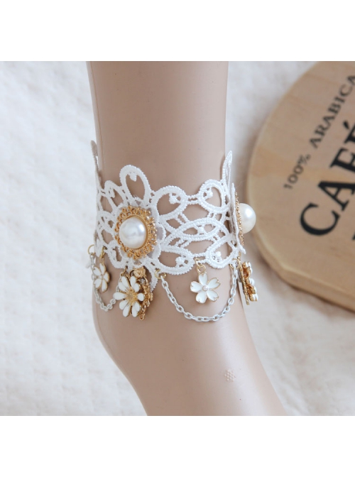 Bride Bridesmaid Wedding Dress Fashion Baroque Retro Braided White Lace Pearl Flower Female Anklet