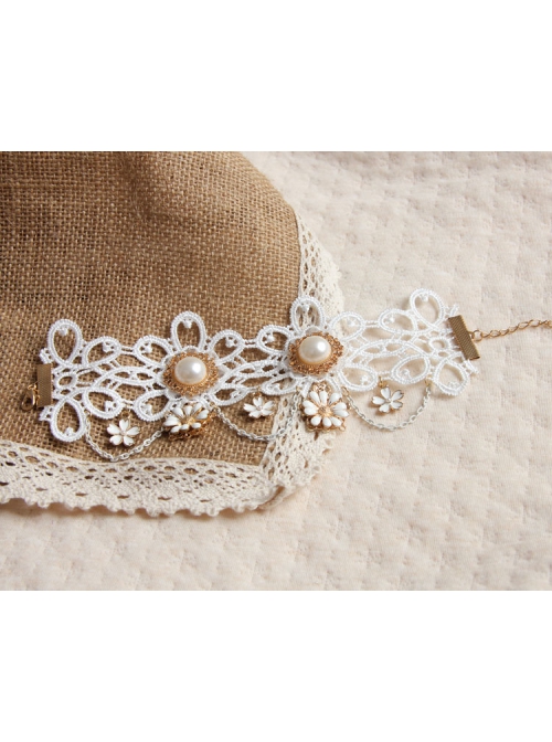 Bride Bridesmaid Wedding Dress Fashion Baroque Retro Braided White Lace Pearl Flower Female Anklet