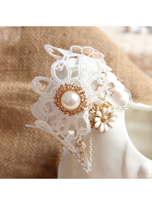 Bride Bridesmaid Wedding Dress Fashion Baroque Retro Braided White Lace Pearl Flower Female Anklet