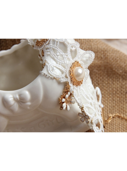 Bride Bridesmaid Wedding Dress Fashion Baroque Retro Braided White Lace Pearl Flower Female Anklet