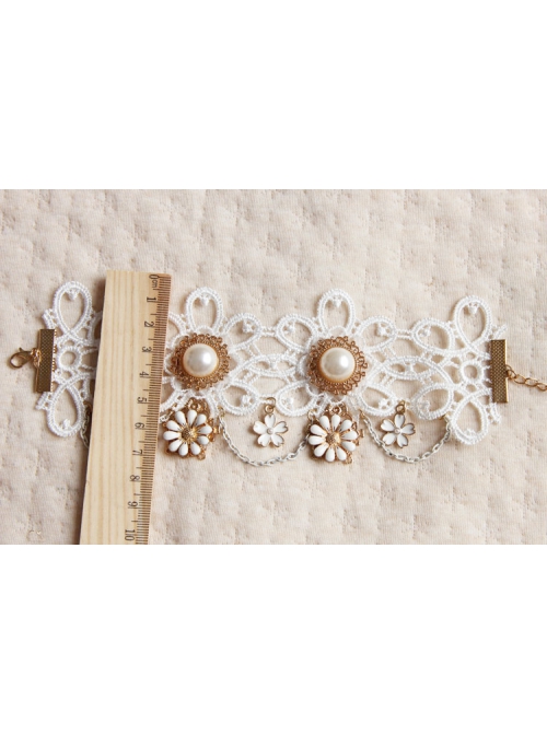 Bride Bridesmaid Wedding Dress Fashion Baroque Retro Braided White Lace Pearl Flower Female Anklet