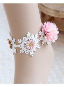 Bride Wedding Dress Fashion Lolita Cute Female White Lace Pink Flower Anklet